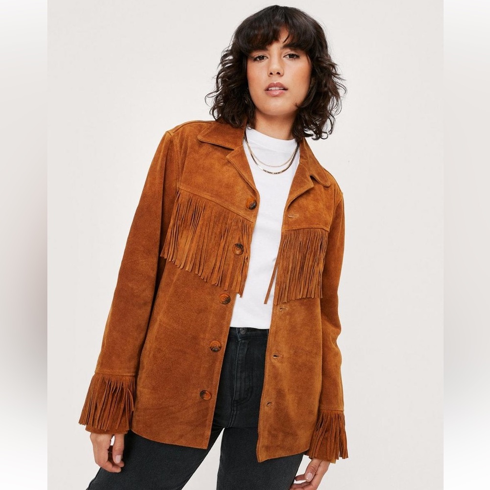 Real Suede Oversized Fringe Jacket